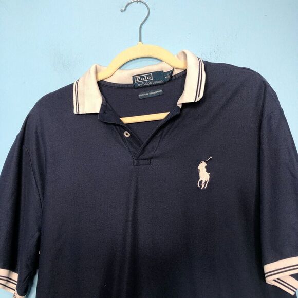Vintage Polo Ralph Lauren Shirt Mens Large Blue Polo Short Sleeve Cotton - Picture 2 of 9